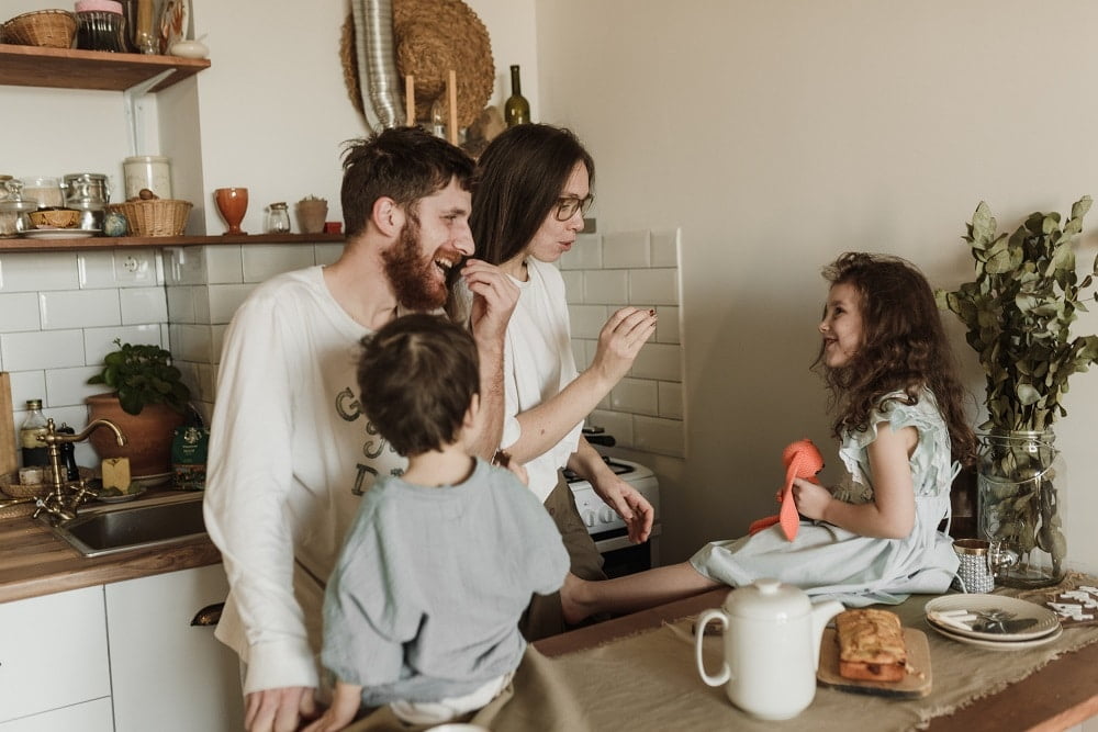 lifestyle photo for family in the kitchen